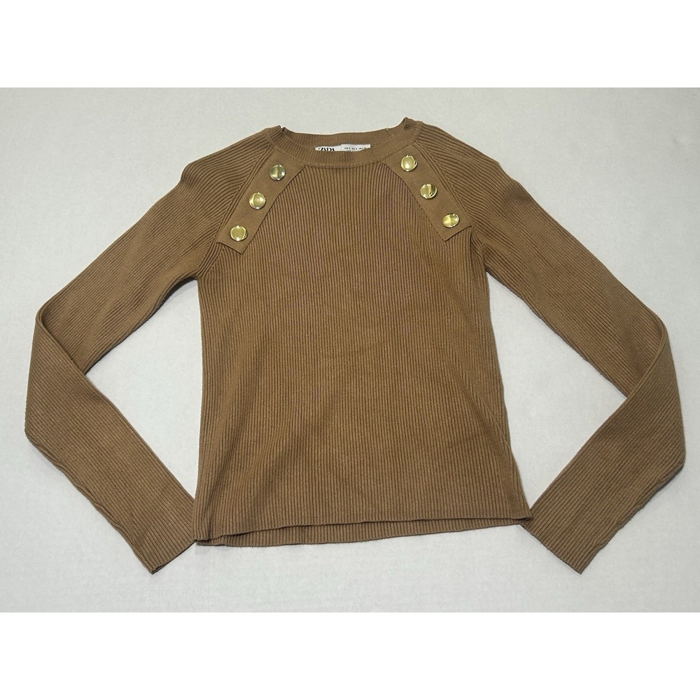 ZARA Women's Knit Sweater Stretchy Retro Gold Button Long Sleeve. Small.